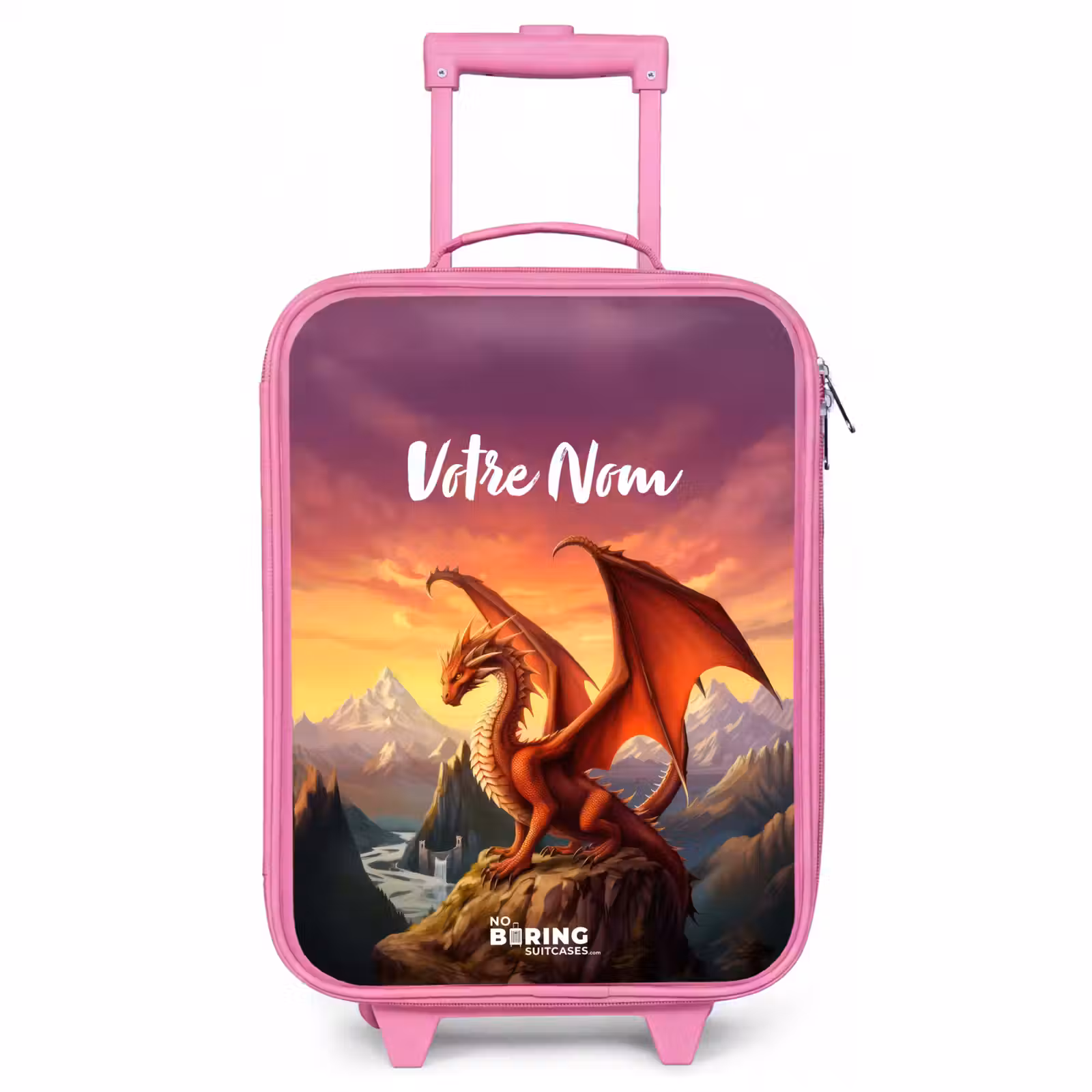 Valise enfant avec nom - Rose - Dragon géant rouge — 1