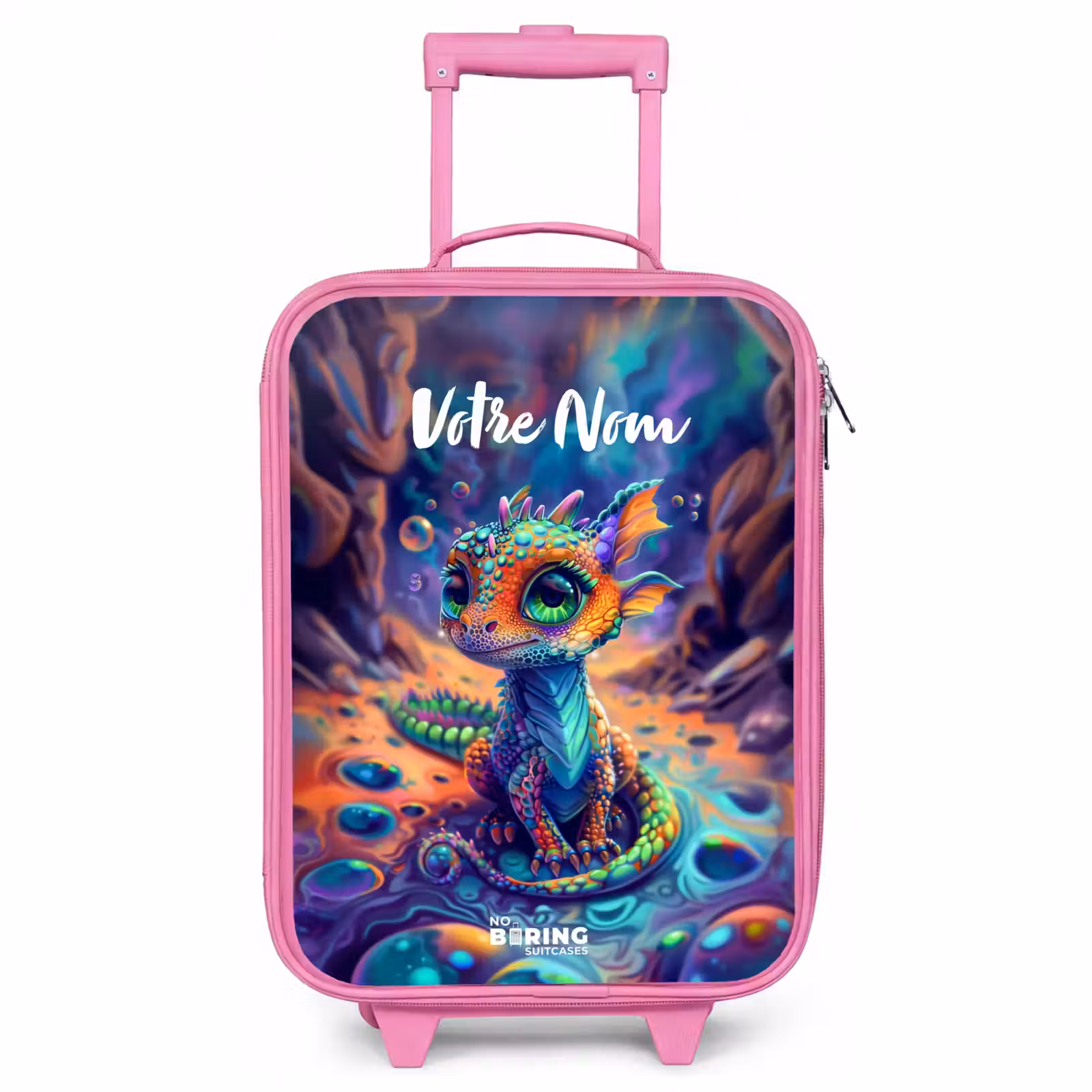 Valise enfant avec nom - Rose - Dragon saphir orné — 1