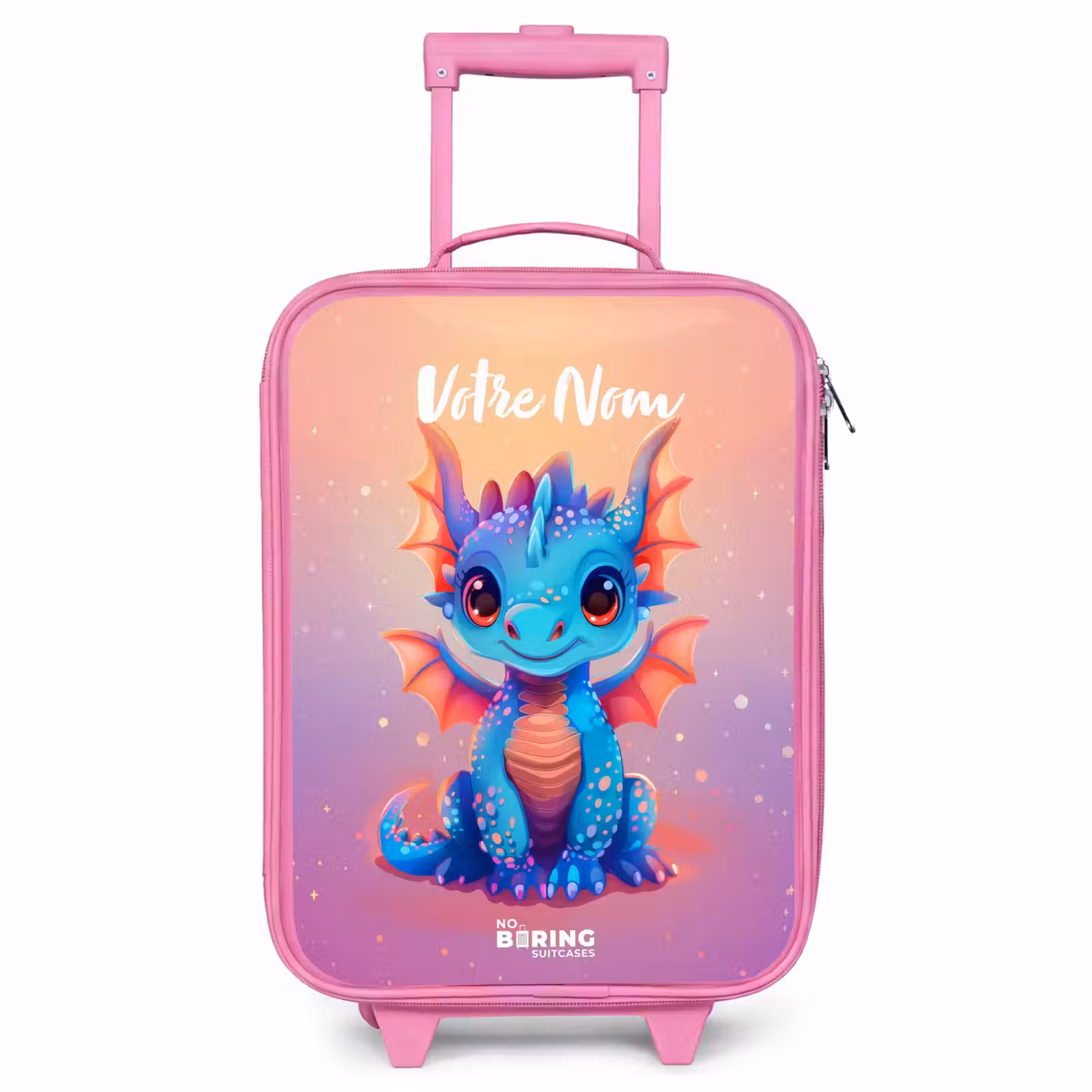 Valise enfant avec nom - Rose - Mignon bébé dragon — 1