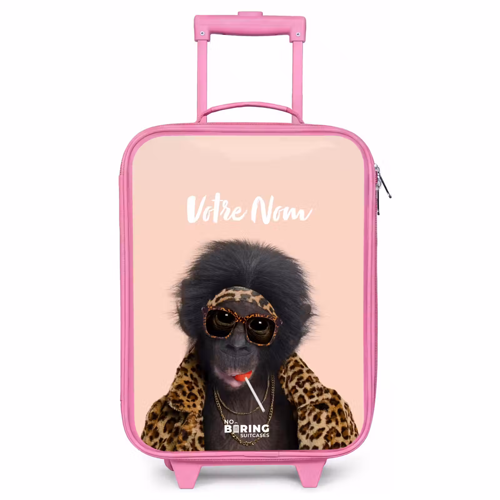 Valise enfant avec nom - Rose - Singe avec Loly — 1