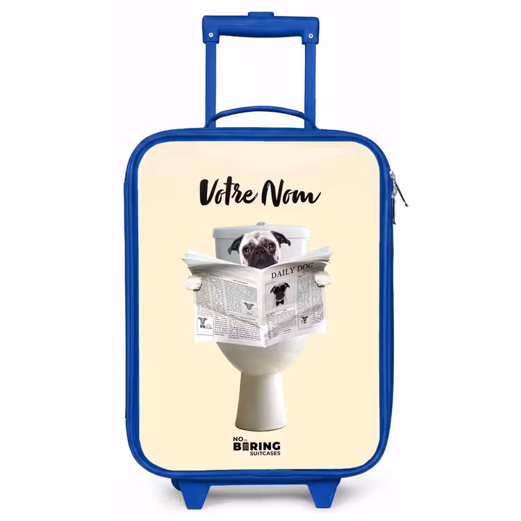 Valise enfant avec nom - Bleu - Le chien lit le journal — 1
