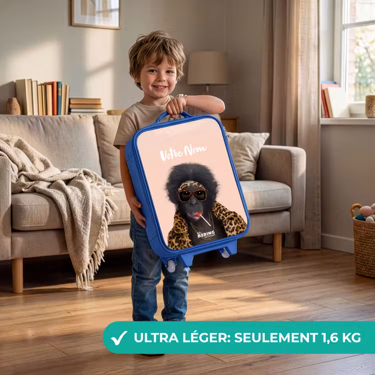 Valise enfant avec nom - Bleu - Singe avec Loly — 3