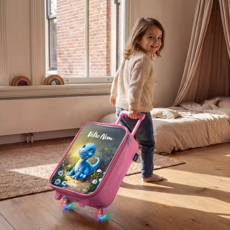 Valise enfant avec nom - Rose - Branco Brontosaurus — 2