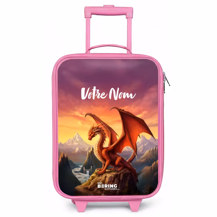 Valise enfant avec nom - Rose - Dragon géant rouge — 1