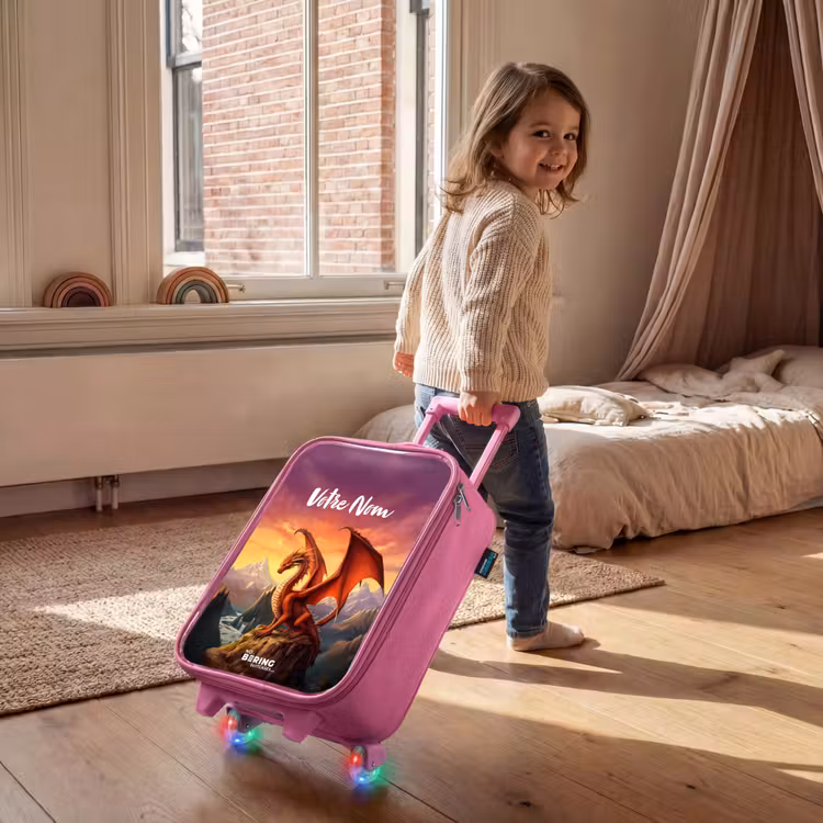 Valise enfant avec nom - Rose - Dragon géant rouge — 2