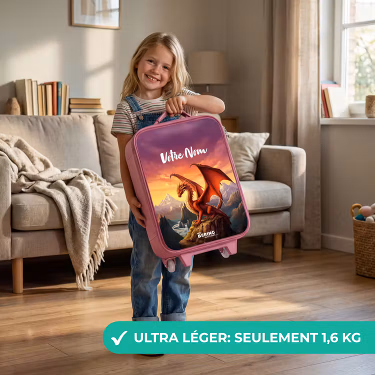 Valise enfant avec nom - Rose - Dragon géant rouge — 3