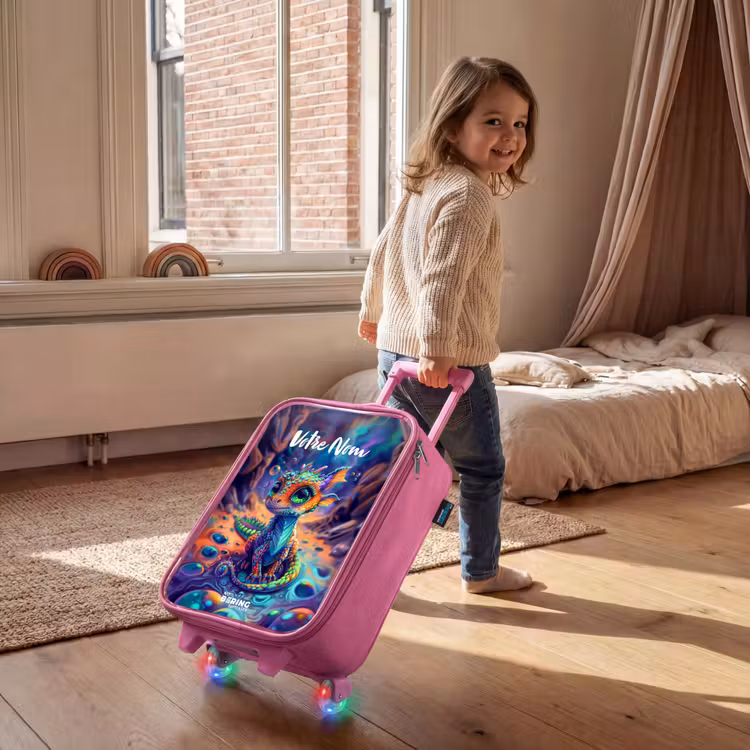 Valise enfant avec nom - Rose - Dragon saphir orné — 2