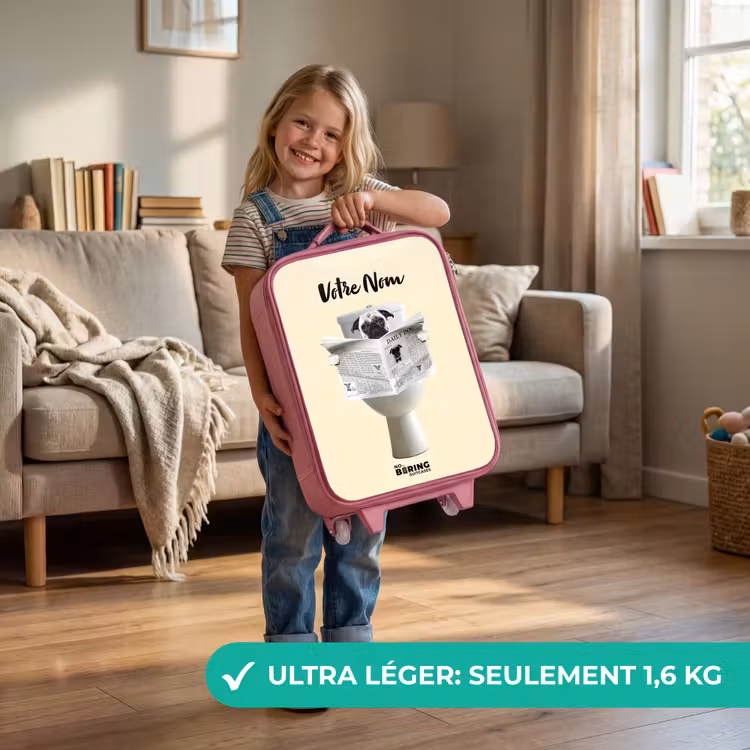 Valise enfant avec nom - Rose - Le chien lit le journal — 3