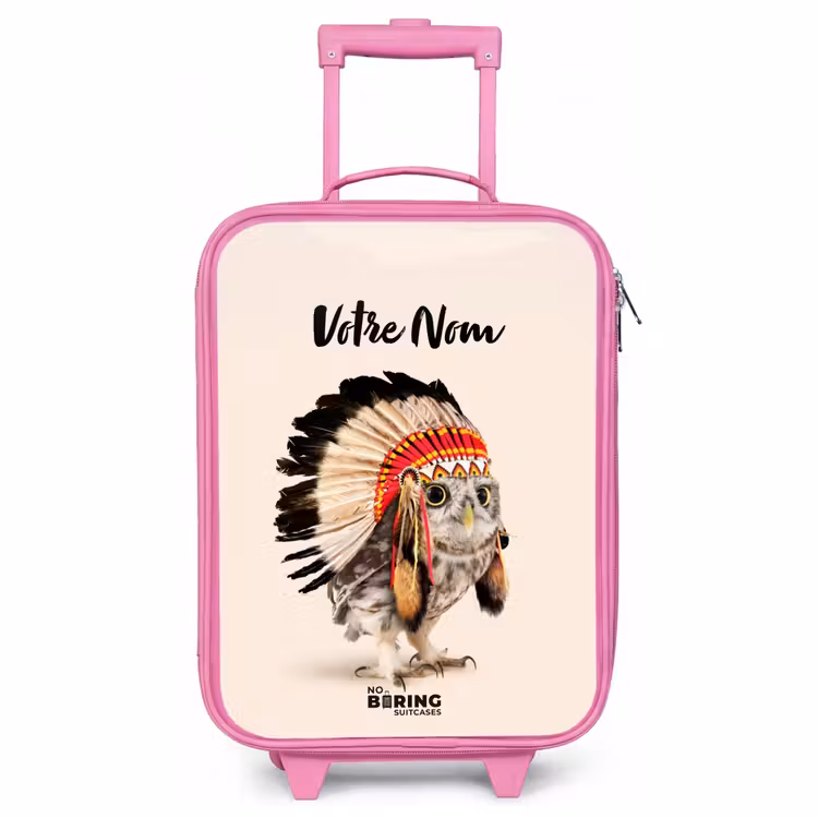 Valise enfant avec nom - Rose - Le hibou en tant qu'Indien — 1