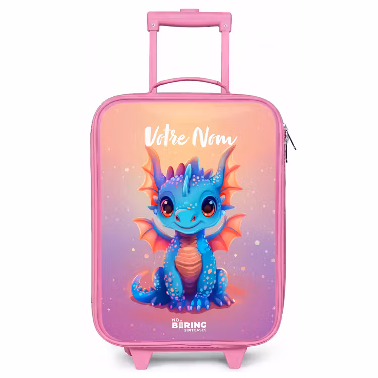 Valise enfant avec nom - Rose - Mignon bébé dragon — 1