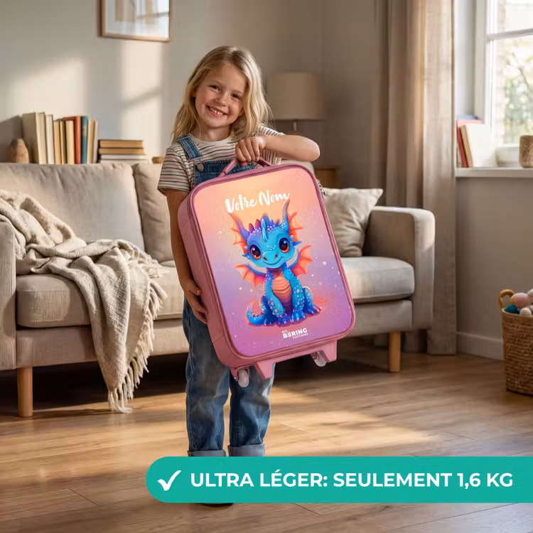 Valise enfant avec nom - Rose - Mignon bébé dragon — 3