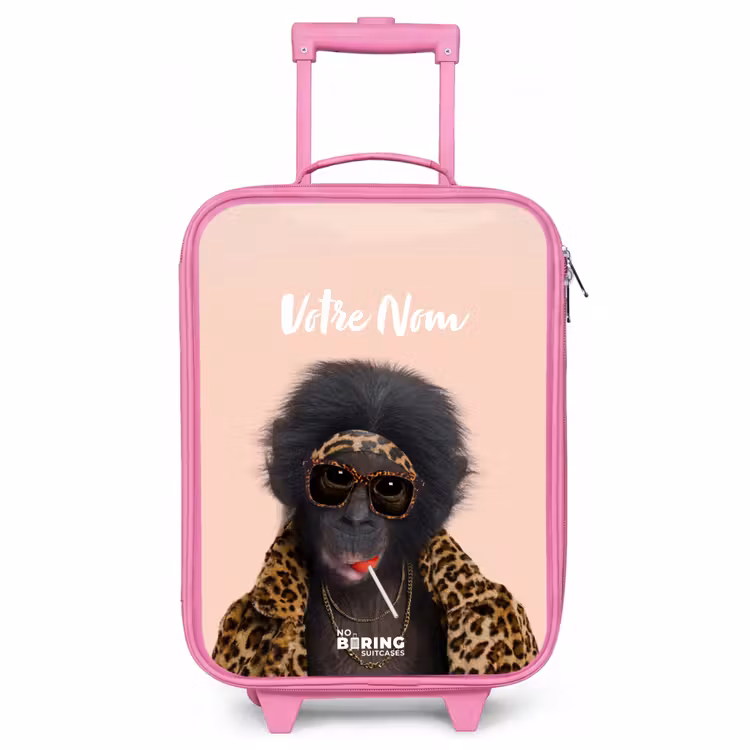 Valise enfant avec nom - Rose - Singe avec Loly — 1