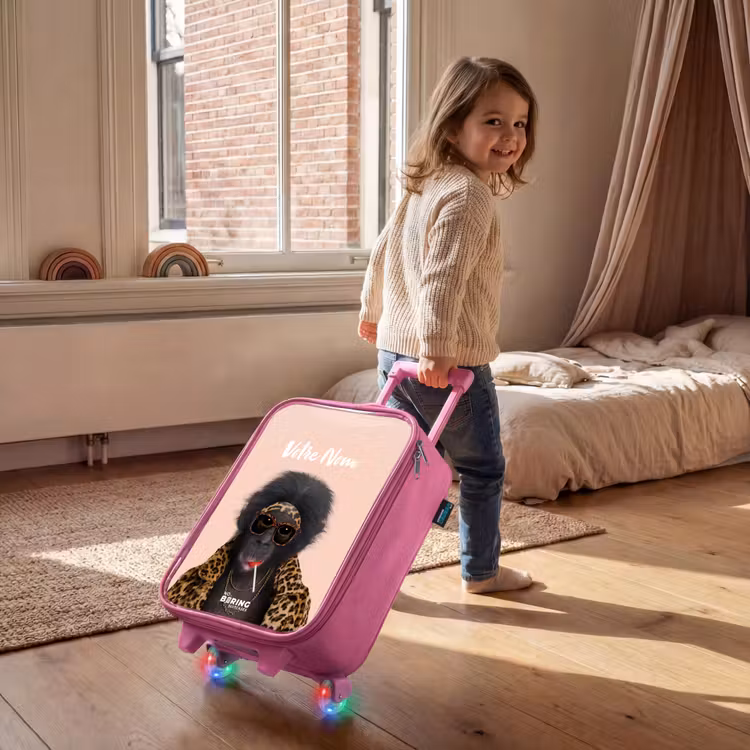 Valise enfant avec nom - Rose - Singe avec Loly — 2