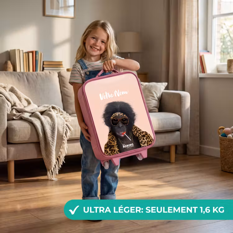 Valise enfant avec nom - Rose - Singe avec Loly — 3