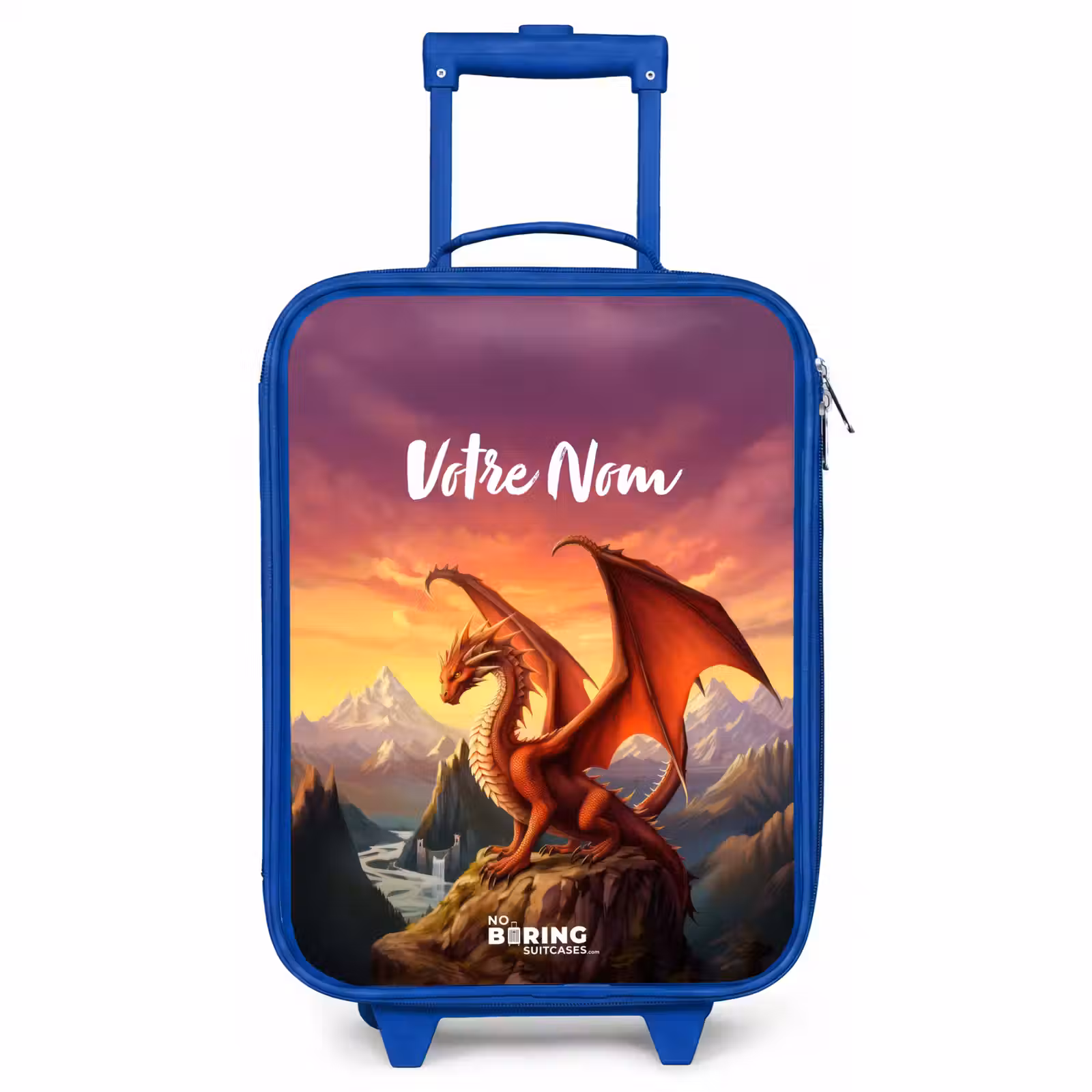 Valise enfant avec nom - Bleu - Dragon géant rouge — 1