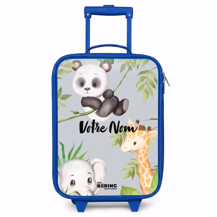 Valise enfant avec nom - Bleu - Animaux dans la jungle — 1