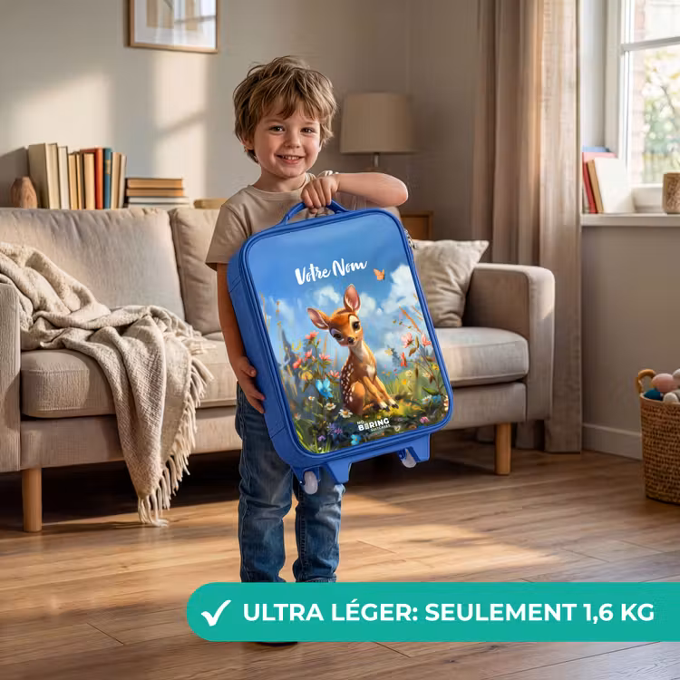 Valise enfant avec nom - Bleu - Bailey fleur cerf — 3