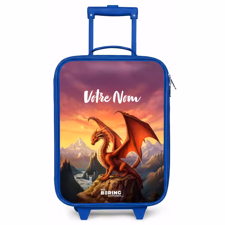 Valise enfant avec nom - Bleu - Dragon géant rouge — 1