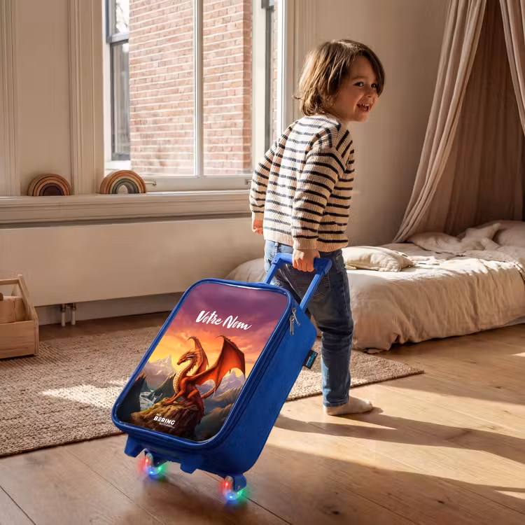 Valise enfant avec nom - Bleu - Dragon géant rouge — 2
