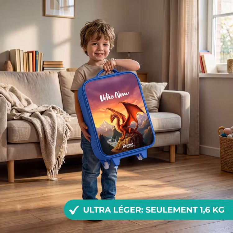 Valise enfant avec nom - Bleu - Dragon géant rouge — 3
