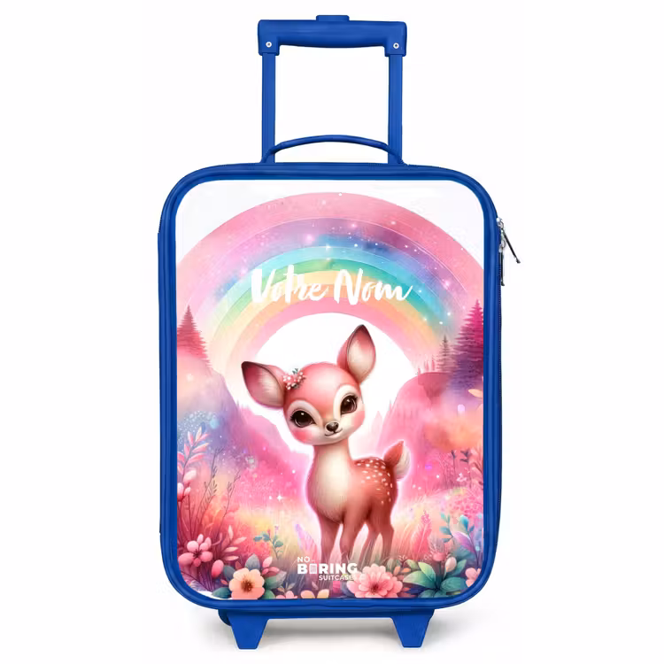 Valise enfant avec nom - Bleu - Rouleau rose — 1