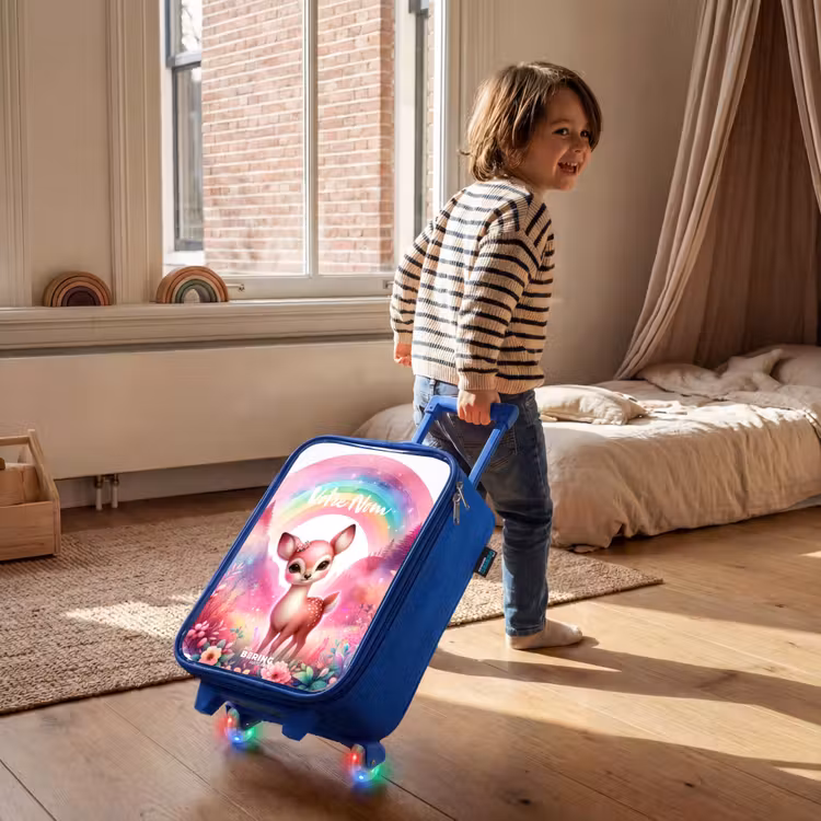 Valise enfant avec nom - Bleu - Rouleau rose — 2