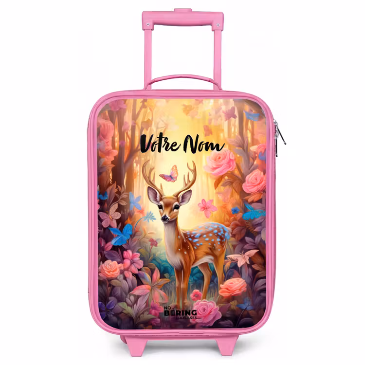 Valise enfant avec nom - Rose - Cerf de la forêt fleurie — 1