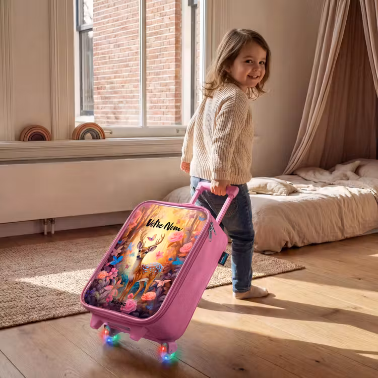 Valise enfant avec nom - Rose - Cerf de la forêt fleurie — 2