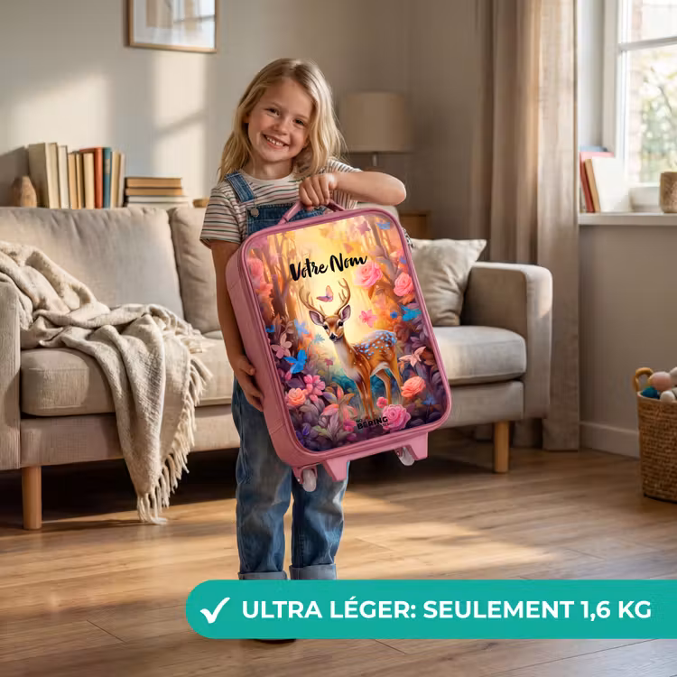 Valise enfant avec nom - Rose - Cerf de la forêt fleurie — 3