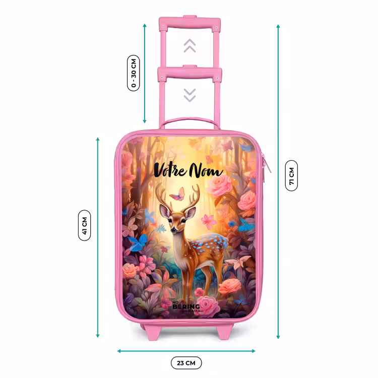 Valise enfant avec nom - Rose - Cerf de la forêt fleurie — 6