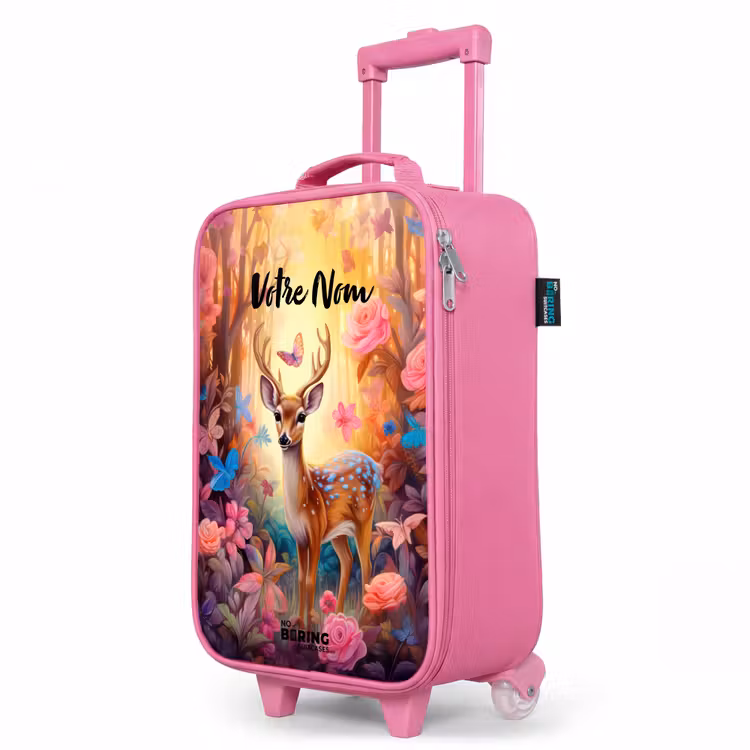 Valise enfant avec nom - Rose - Cerf de la forêt fleurie — 8