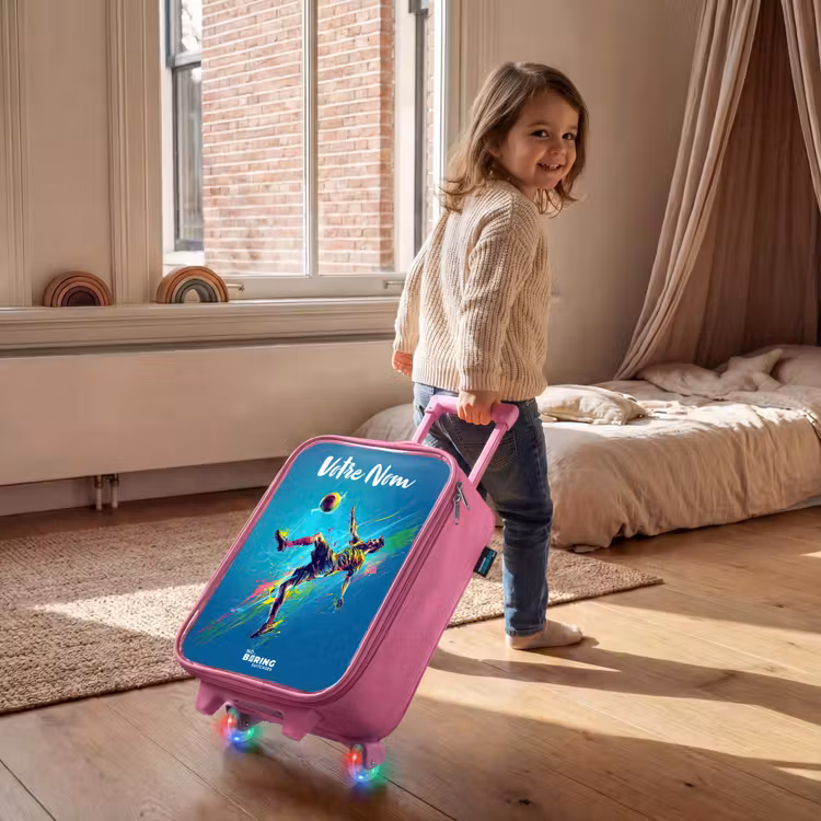 Valise enfant avec nom - Rose - Néon - Football - Coup de pied - Coloré — 2