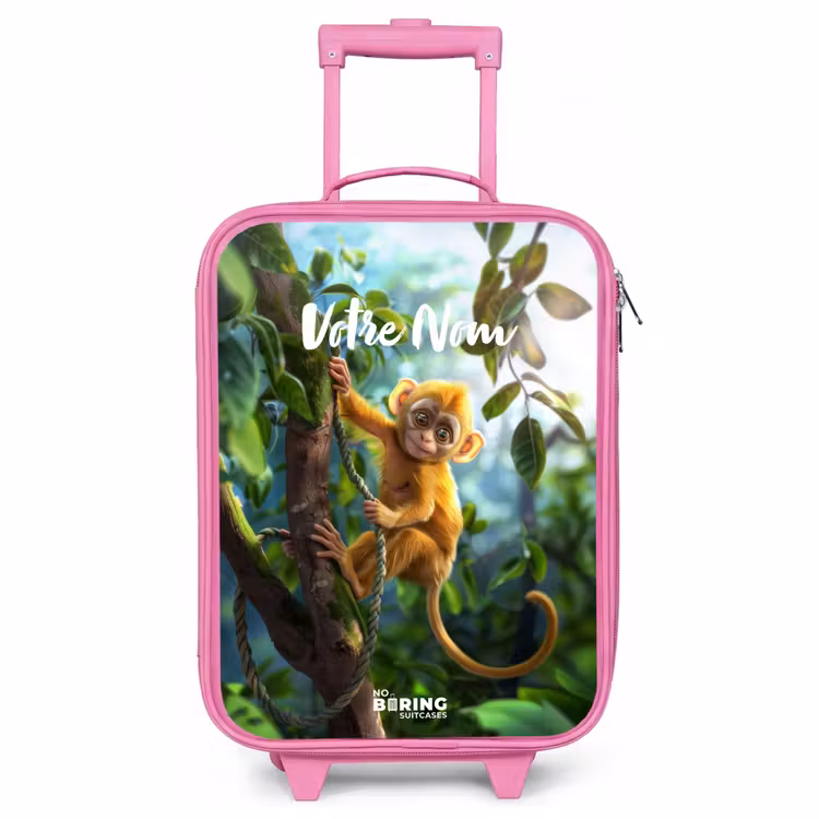 Valise enfant avec nom - Rose - Singe Alex — 1