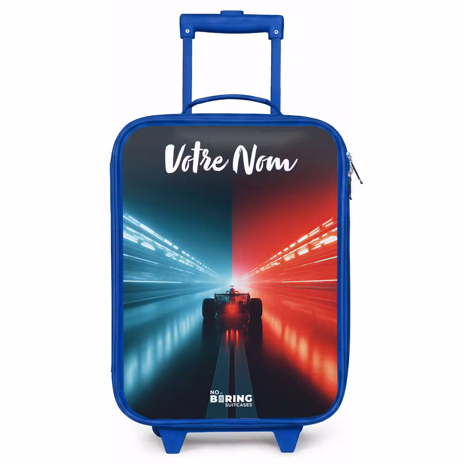 Valise enfant avec nom - Bleu - Voiture de course - Eclairage - Néon - Rouge — 1