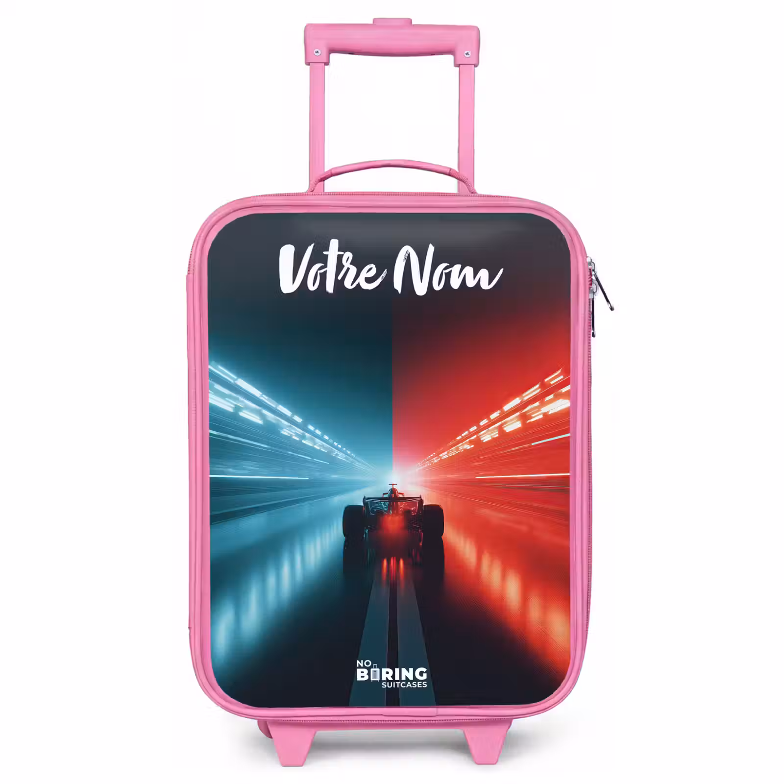 Valise enfant avec nom - Rose - Voiture de course - Eclairage - Néon - Rouge — 1