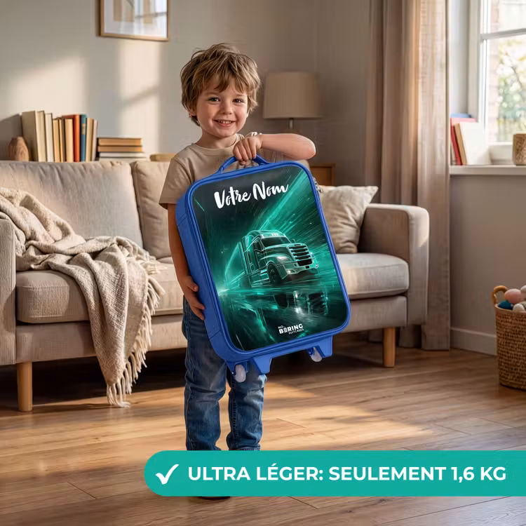 Valise enfant avec nom - Bleu - Camion - Ville - Vert - Néon — 3