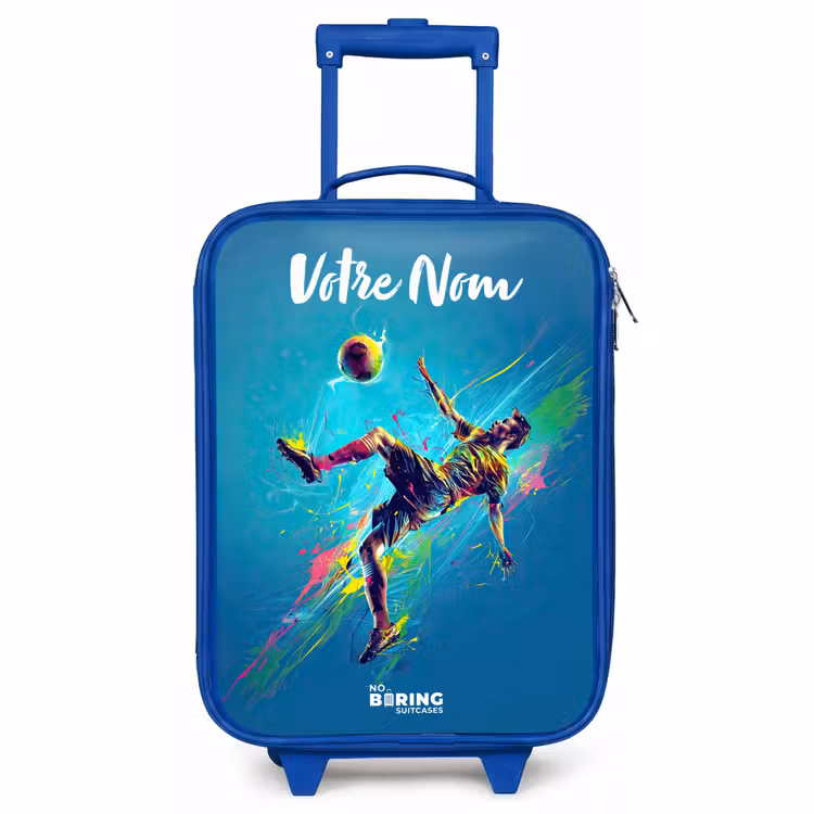 Valise enfant avec nom - Bleu - Néon - Football - Coup de pied - Coloré — 1