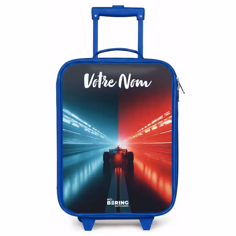 Valise enfant avec nom - Bleu - Voiture de course - Eclairage - Néon - Rouge — 1