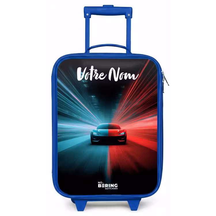 Valise enfant avec nom - Bleu - Voiture de sport - Bleu - Néon - Ville — 1