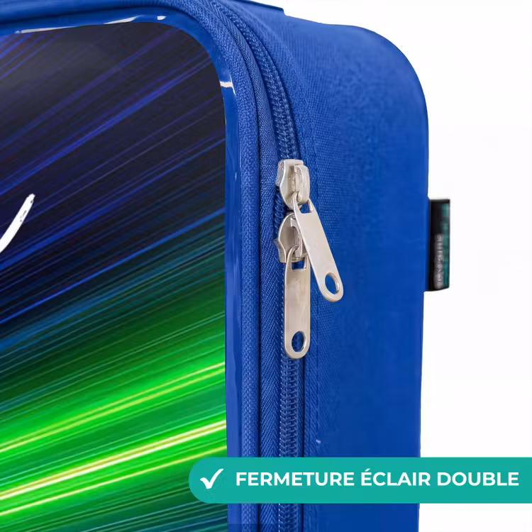Valise enfant avec nom - Bleu - Voiture de sport - Vert - Lignes de vitesse - Néon — 7