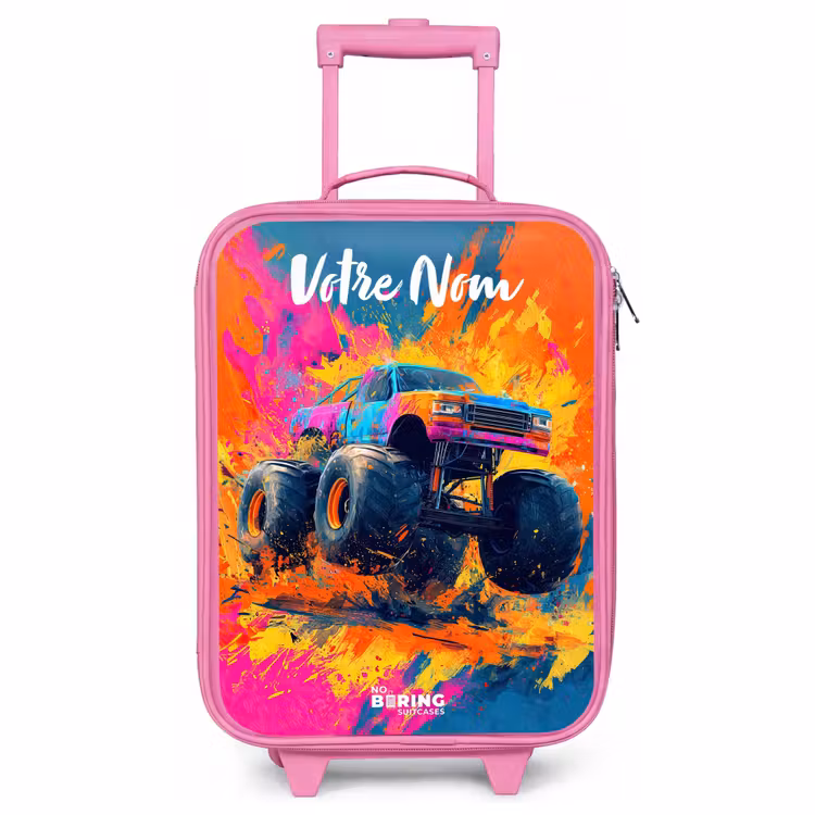 Valise enfant avec nom - Rose - Camion monstre - Abstrait - Éclaboussures de peinture - Coloré — 1