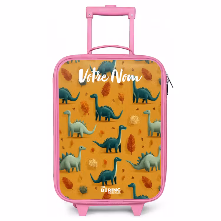 Valise enfant avec nom - Rose - Dino - Animaux - Motif — 1