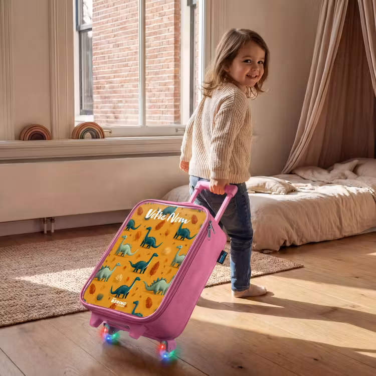 Valise enfant avec nom - Rose - Dino - Animaux - Motif — 2
