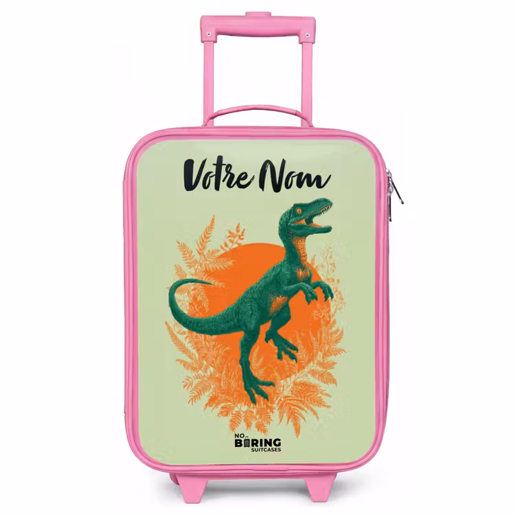 Valise enfant avec nom - Rose - Dino - Nature - Vert — 1