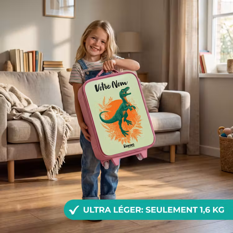 Valise enfant avec nom - Rose - Dino - Nature - Vert — 3