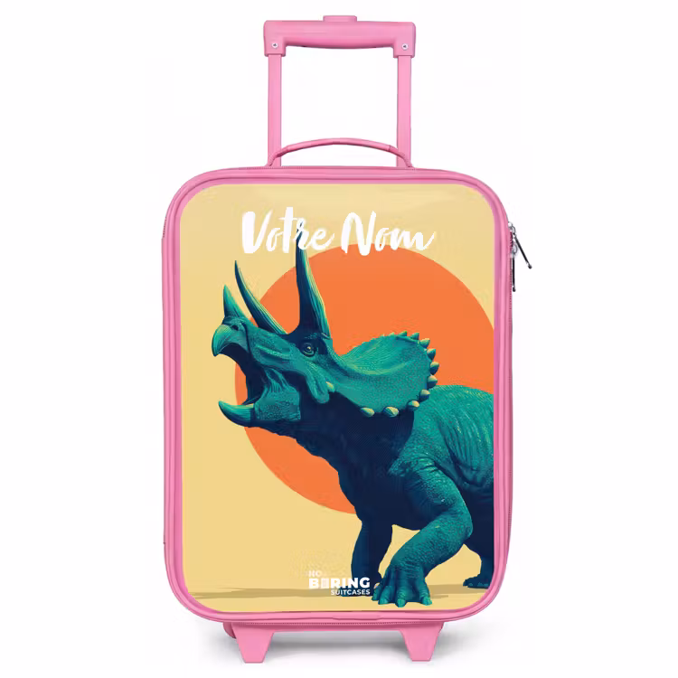 Valise enfant avec nom - Rose - Dino - Triceratops - Animal — 1