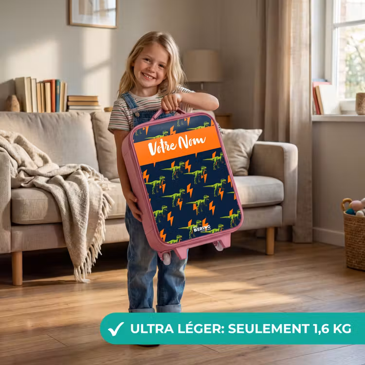 Valise enfant avec nom - Rose - Dinos - Foudre - Animaux - Bleu — 3
