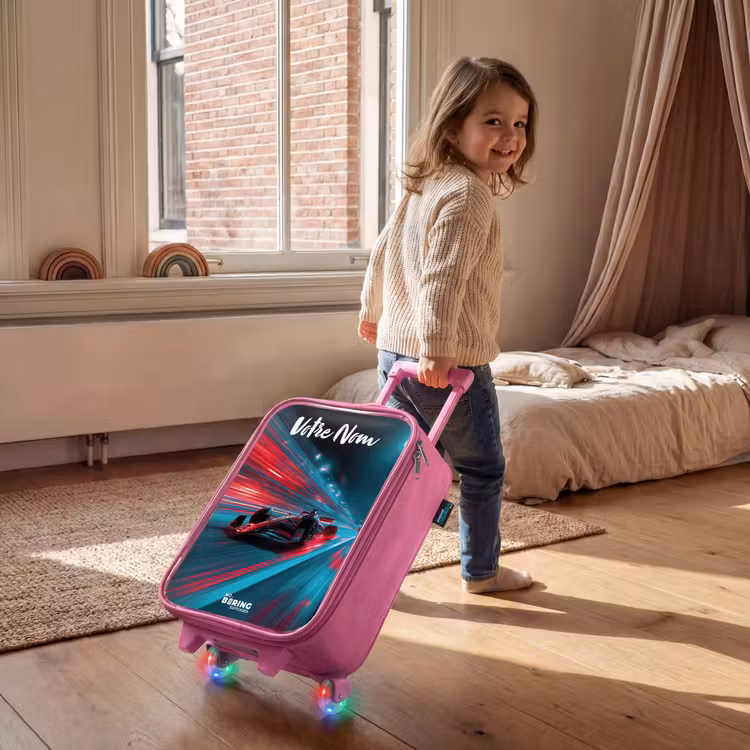 Valise enfant avec nom - Rose - Formule 1 - Voiture de course - Rouge - Néons — 2