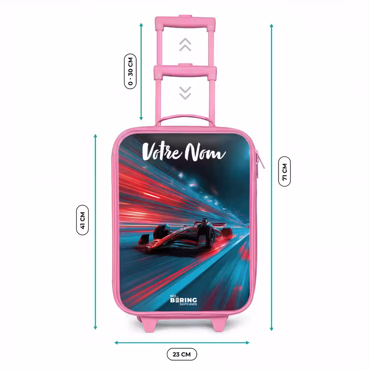 Valise enfant avec nom - Rose - Formule 1 - Voiture de course - Rouge - Néons — 6