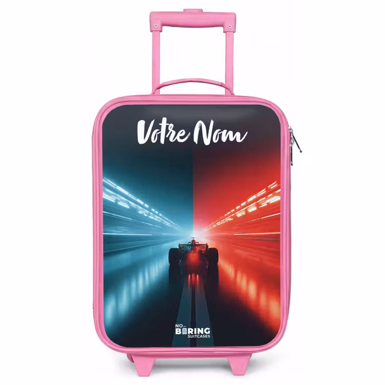 Valise enfant avec nom - Rose - Voiture de course - Eclairage - Néon - Rouge — 1